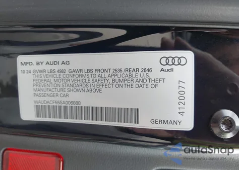 2025 Audi A5 Sportback Premium 45 Tfsi S Line Quattro S Tronic z USA, uszkodzony, nr VIN WAUDACF55SA006888